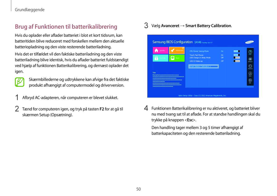 Samsung NP905S3G-K01AE, NP900X3G-K03SE, NP915S3G-K01SE Brug af Funktionen til batterikalibrering, Skærmen Setup Opsætning 