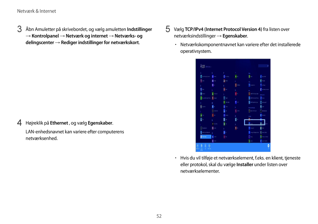 Samsung NP915S3G-K01SE manual → Kontrolpanel → Netværk og internet → Netværks- og, Netværksindstillinger → Egenskaber 