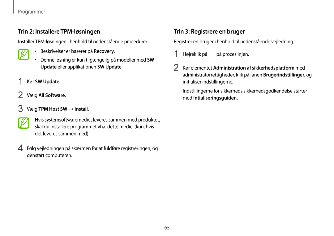 Samsung NP900X3G-K02SE Trin 2 Installere TPM-løsningen, Trin 3 Registrere en bruger, Kør SW Update, Vælg All Software 