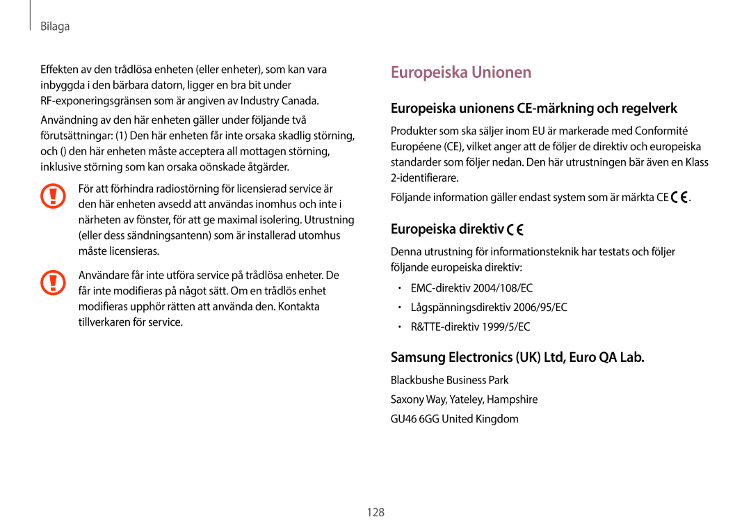 Samsung NP915S3G-K04SE manual Europeiska Unionen, Europeiska unionens CE-märkning och regelverk, Europeiska direktiv 