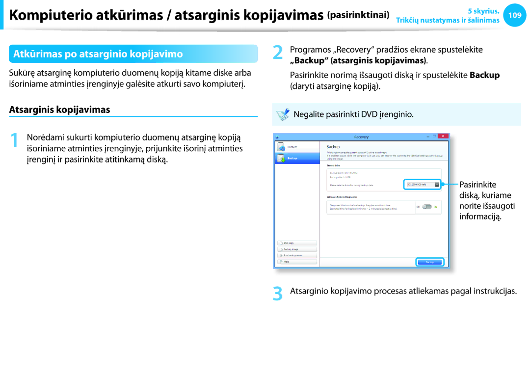 Samsung NP905S3G-K01AE manual Atkūrimas po atsarginio kopijavimo, Atsarginis kopijavimas, „Backup atsarginis kopijavimas 