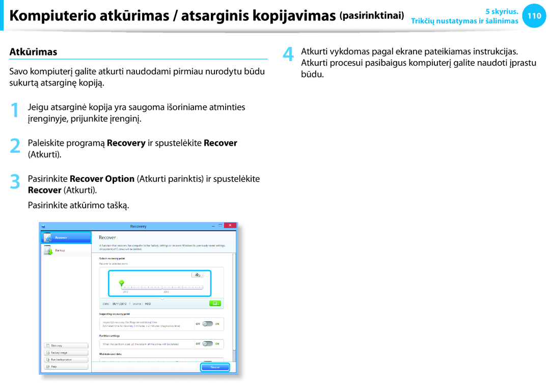 Samsung NP940X3G-K01EE, NP905S3G-K01AE, NP905S3G-K01EE, NP915S3G-K01EE, NP905S3G-K02EE manual Atkūrimas 