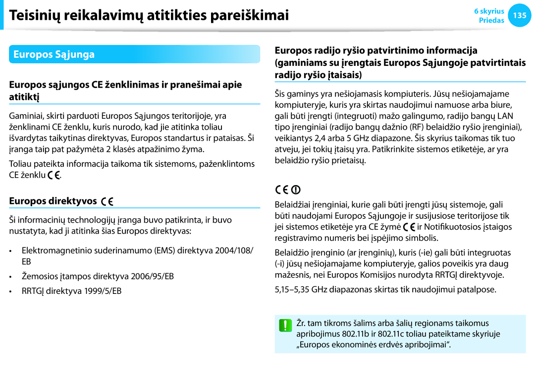 Samsung NP940X3G-K01EE Europos Sąjunga, Europos sąjungos CE ženklinimas ir pranešimai apie atitiktį, Europos direktyvos 