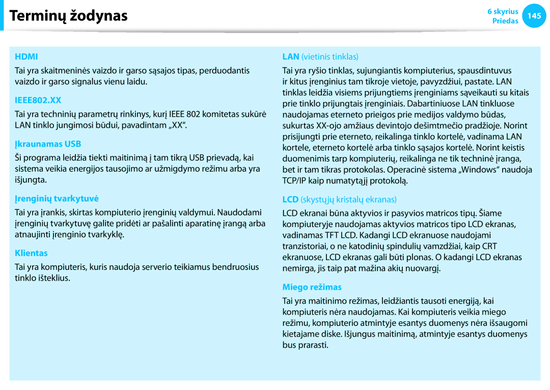 Samsung NP940X3G-K01EE, NP905S3G-K01AE, NP905S3G-K01EE manual Įkraunamas USB, Įrenginių tvarkytuvė, Klientas, Miego režimas 