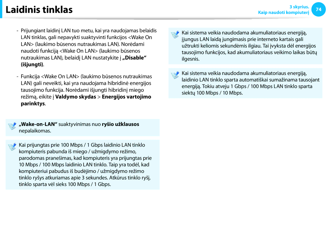 Samsung NP905S3G-K01AE, NP940X3G-K01EE, NP905S3G-K01EE manual „Wake-on-LAN suaktyvinimas nuo ryšio užklausos nepalaikomas 