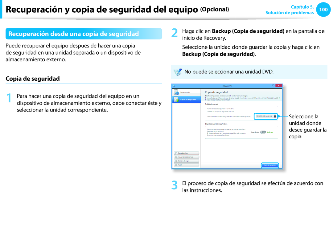 Samsung NP450R5E-X04ES, NP905S3G-K02PT Recuperación desde una copia de seguridad, Copia de seguridad, Inicio de Recovery 