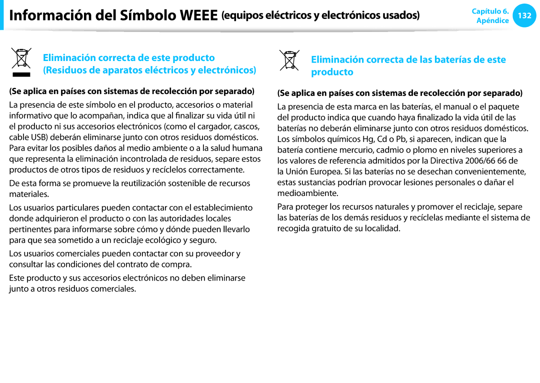 Samsung NP450R5E-X05ES, NP905S3G-K02PT, NP905S3G-K01AE, NP270E5E-X03ES Eliminación correcta de las baterías de este producto 