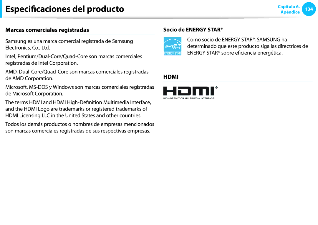 Samsung NP270E5E-K02ES, NP905S3G-K02PT, NP905S3G-K01AE, NP270E5E-X03ES Marcas comerciales registradas, Socio de Energy Star 