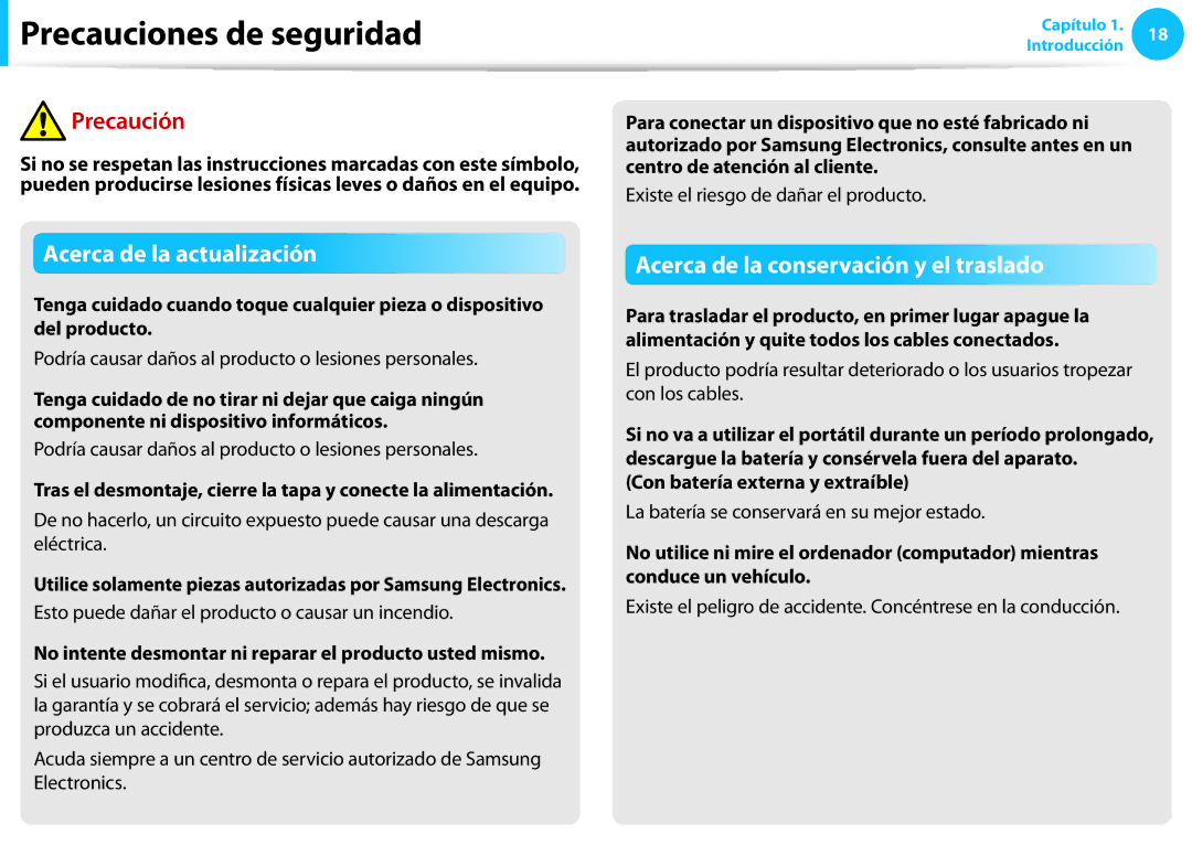 Samsung NP270E5G-K02ES manual Existe el riesgo de dañar el producto, Podría causar daños al producto o lesiones personales 