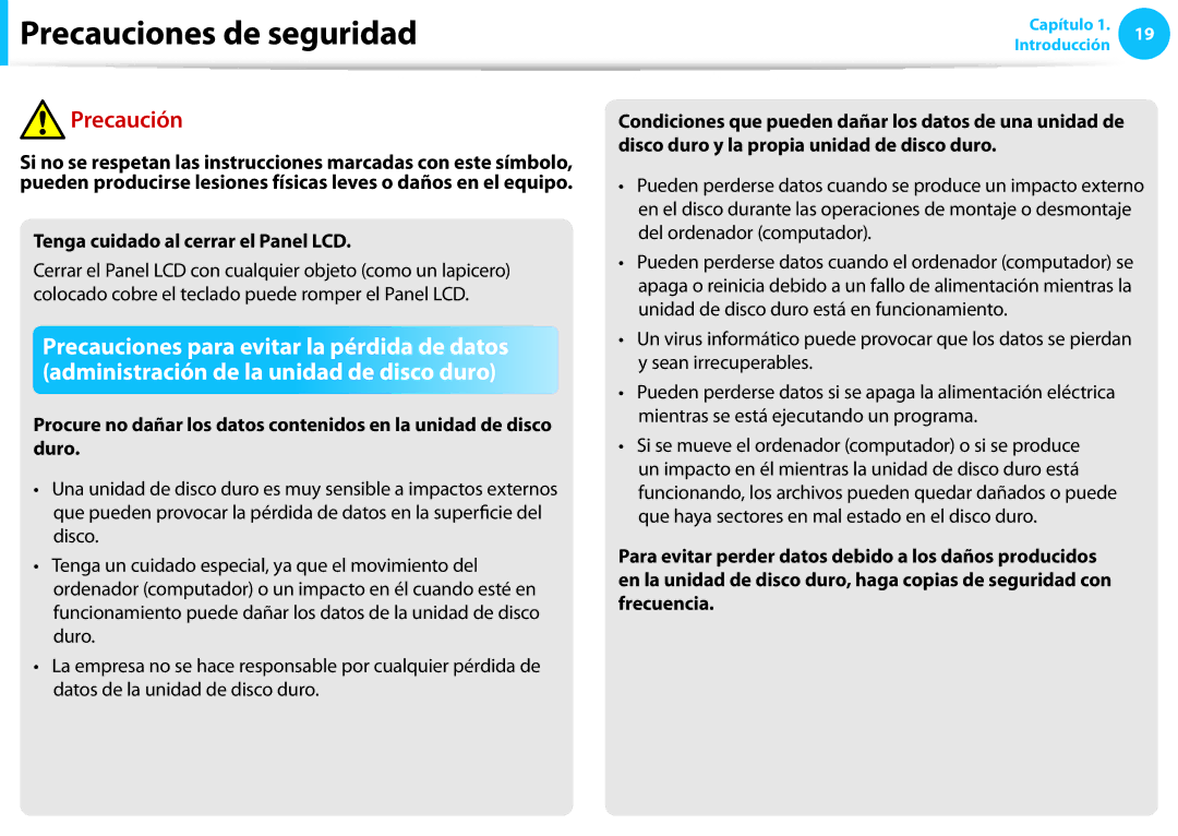 Samsung NP450R5E-X02ES, NP905S3G-K02PT, NP905S3G-K01AE, NP270E5E-X03ES, NP270E5E-X02ES Tenga cuidado al cerrar el Panel LCD 