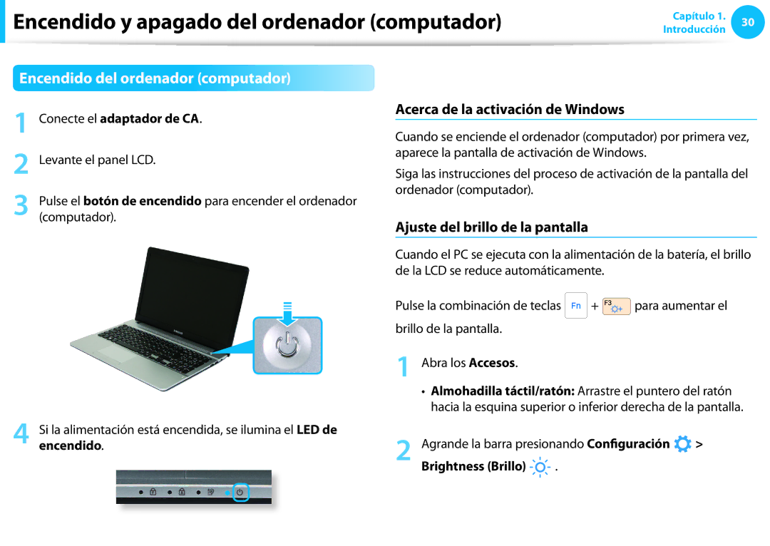 Samsung NP915S3G-K02PT, NP905S3G-K02PT Encendido y apagado del ordenador computador, Encendido del ordenador computador 