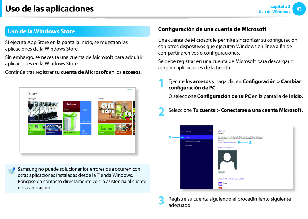 Samsung NP270E5E-X03ES, NP905S3G-K02PT, NP905S3G-K01AE Uso de la Windows Store, Configuración de una cuenta de Microsoft 