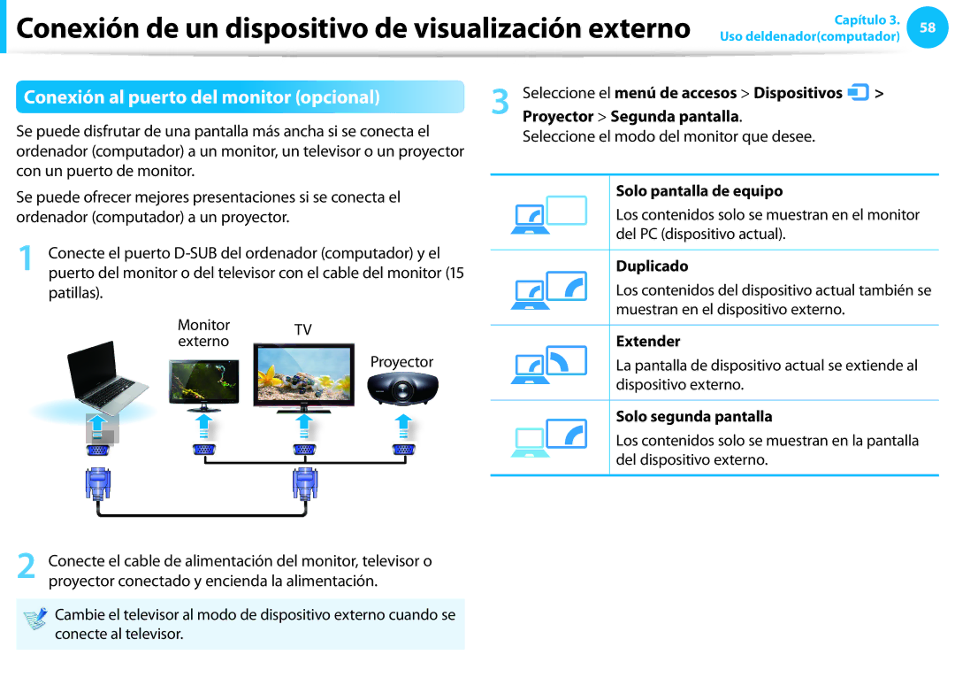 Samsung NP450R5E-X04ES Proyector Segunda pantalla, Solo pantalla de equipo, Duplicado, Extender, Solo segunda pantalla 