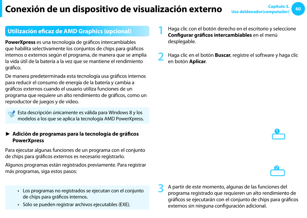 Samsung NP270E5G-K02ES manual Utilización eficaz de AMD Graphics opcional, Configurar gráficos intercambiables en el menú 