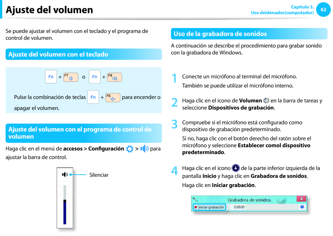 Samsung NP905S3G-K02PT Ajuste del volumen con el teclado, Ajuste del volumen con el programa de control de volumen 