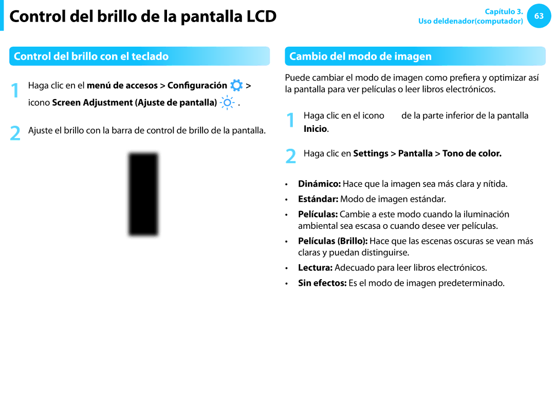 Samsung NP905S3G-K01AE, NP905S3G-K02PT, NP270E5E-X03ES manual Control del brillo con el teclado, Cambio del modo de imagen 