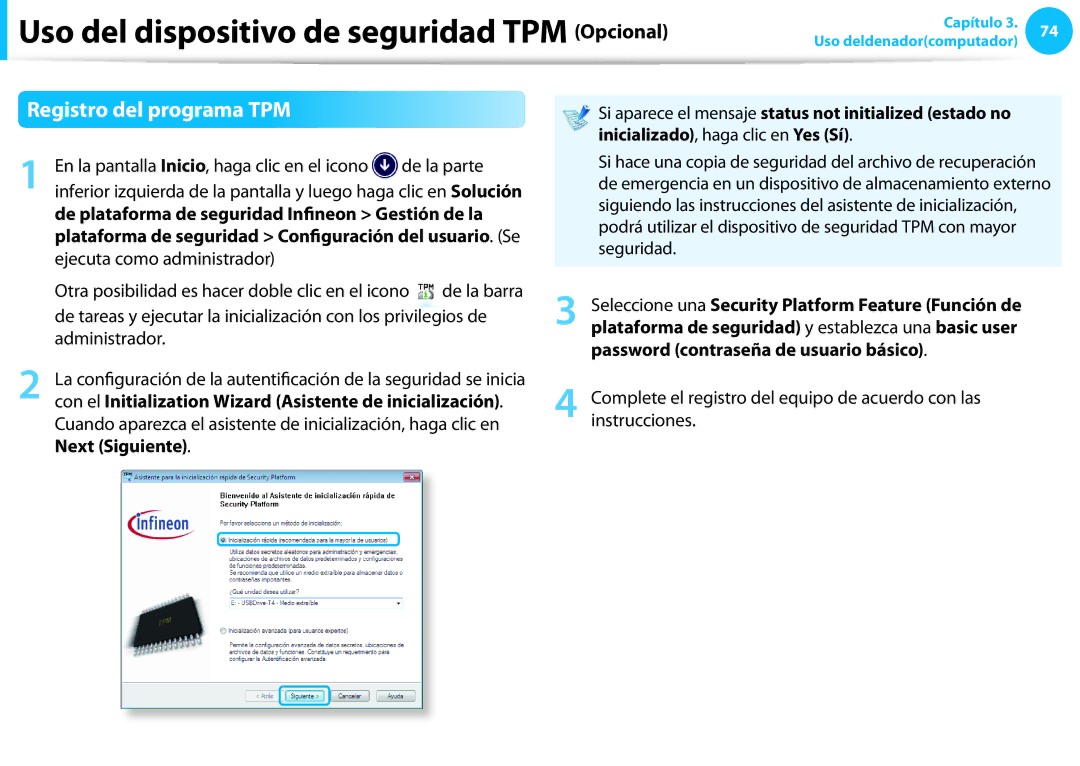 Samsung NP905S3G-K02ES, NP905S3G-K02PT Registro del programa TPM, En la pantalla Inicio, haga clic en el icono De la parte 