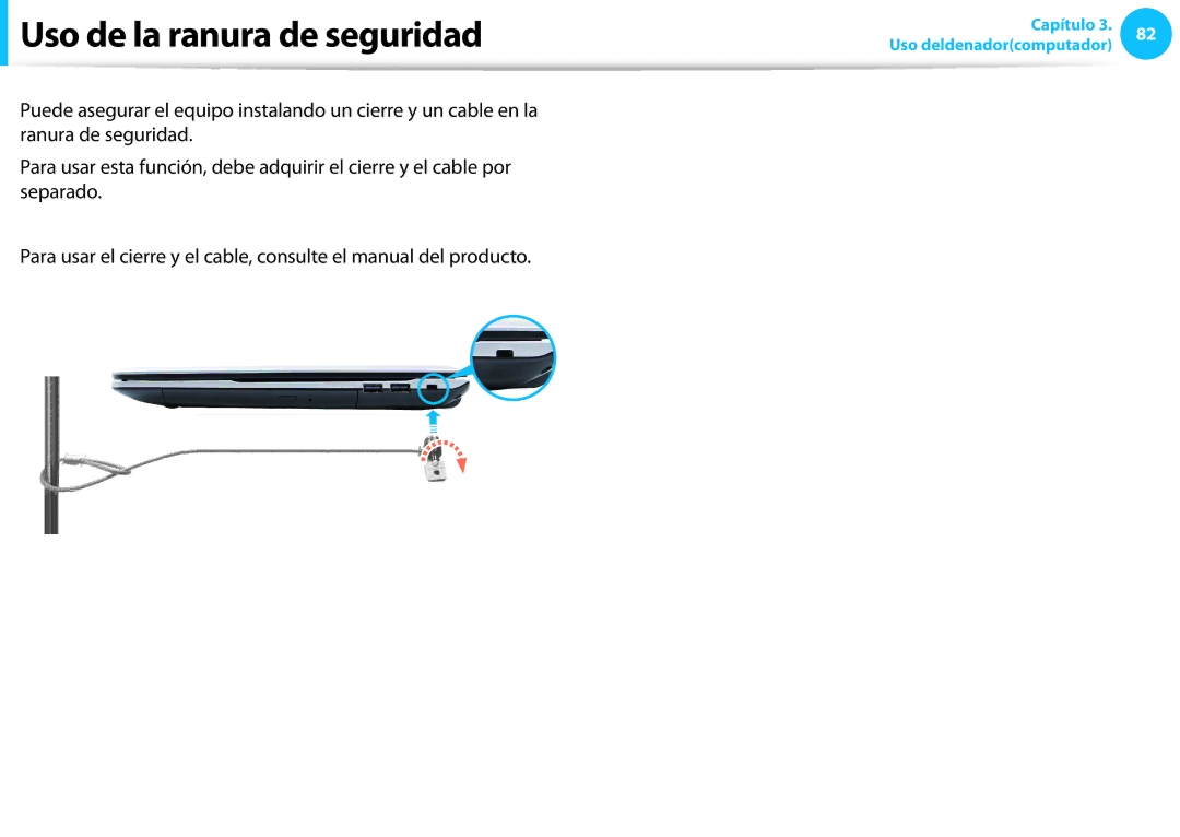 Samsung NP450R5E-X02ES, NP905S3G-K02PT, NP905S3G-K01AE, NP270E5E-X03ES, NP270E5E-X02ES manual Uso de la ranura de seguridad 