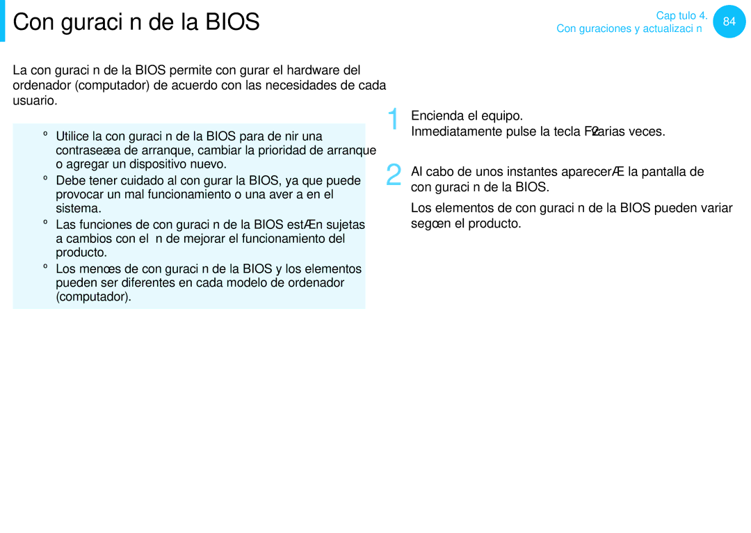 Samsung NP905S3G-K01AE, NP905S3G-K02PT, NP270E5E-X03ES Configuración de la Bios, Entrada en la configuración de la Bios 