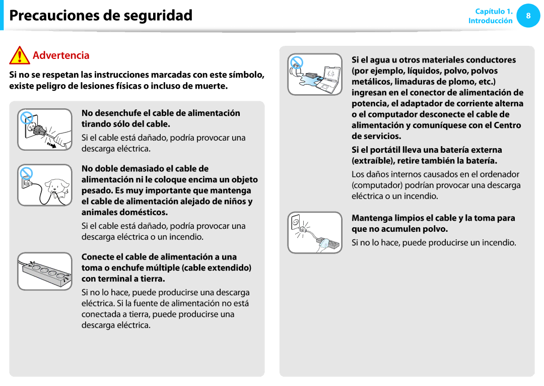 Samsung NP270E5E-K02ES, NP905S3G-K02PT, NP905S3G-K01AE, NP270E5E-X03ES manual Si no lo hace, puede producirse un incendio 