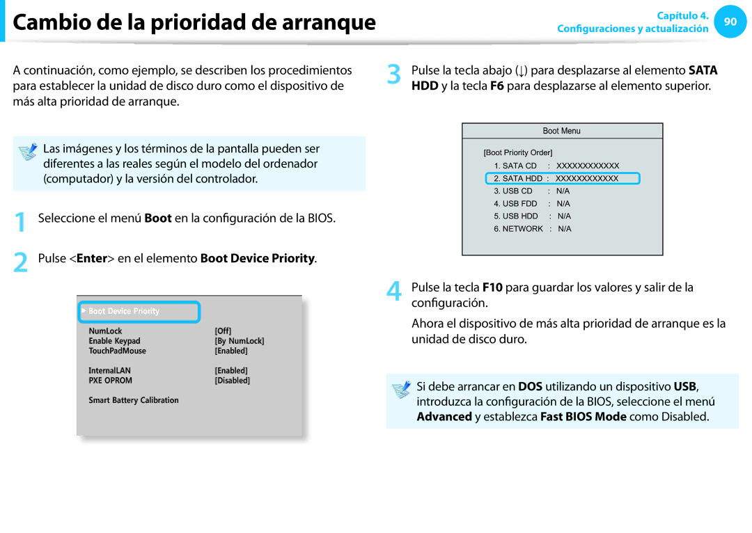 Samsung NP450R5E-X05ES Cambio de la prioridad de arranque, Continuación, como ejemplo, se describen los procedimientos 