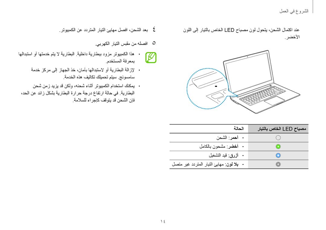 Samsung NP940X3G-K02SA, NP910S5J-K01SA, NP930X5J-K01SA manual ةملاسلل ءارجإك فقوتي دق نحشلا نإف, ةلاحلا 