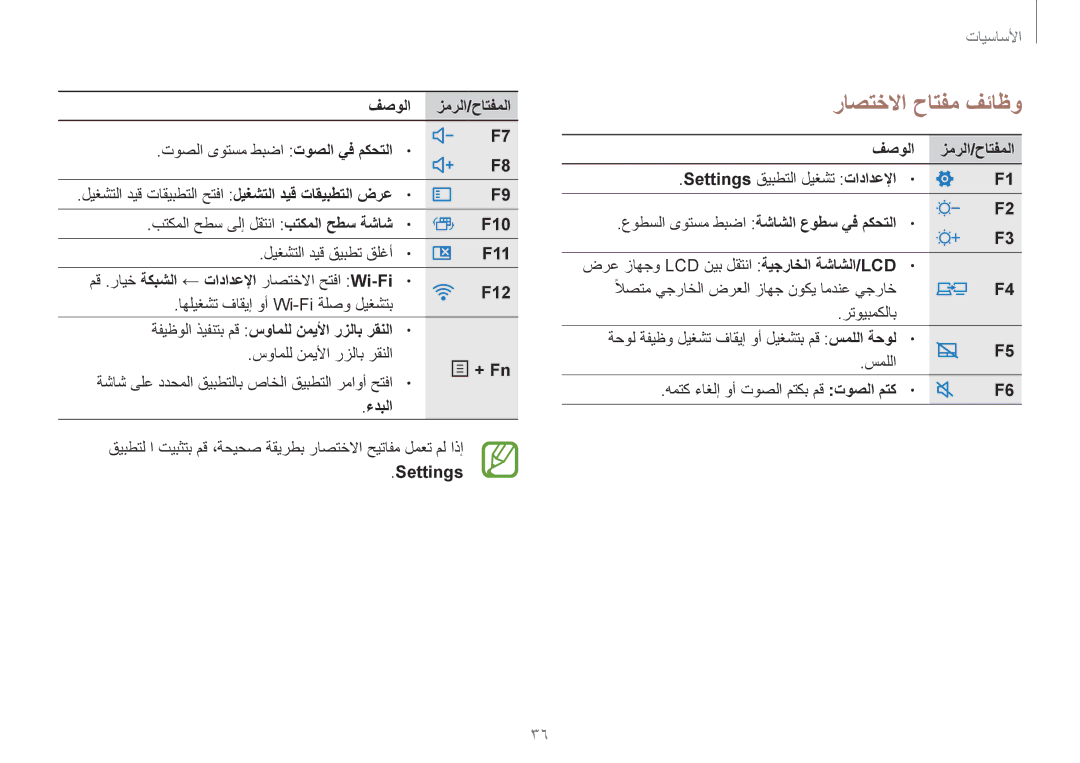 Samsung NP910S5J-K01SA, NP930X5J-K01SA, NP940X3G-K02SA manual راصتخلاا حاتفم فئاظو 