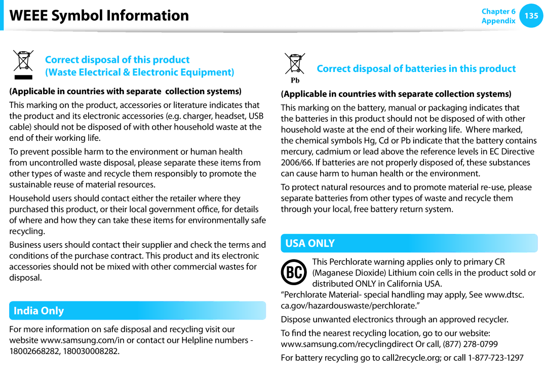 Samsung NP915S3GK01US Weee Symbol Information, India Only, Applicable in countries with separate collection systems 