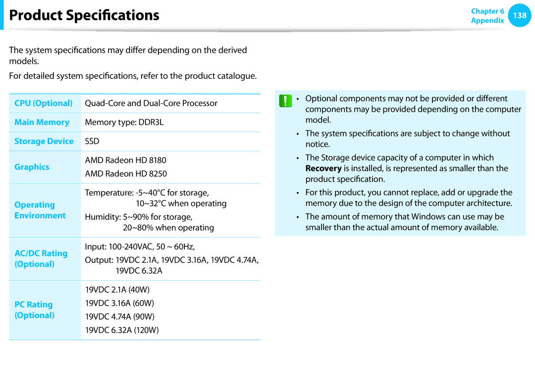 Samsung NP915S3GK01US, NP915S3G-K01US, NP915S3G-K02US user manual Product Specifications 