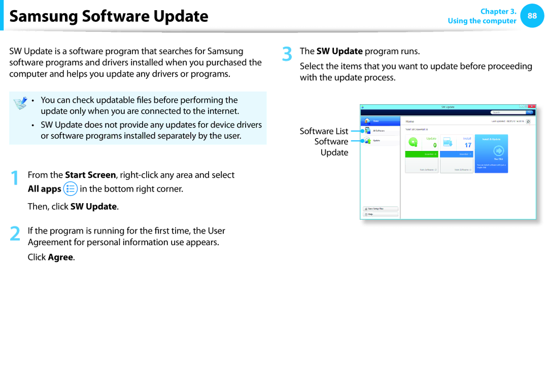 Samsung NP915S3G-K02US Samsung Software Update, Or software programs installed separately by the user, Click Agree 