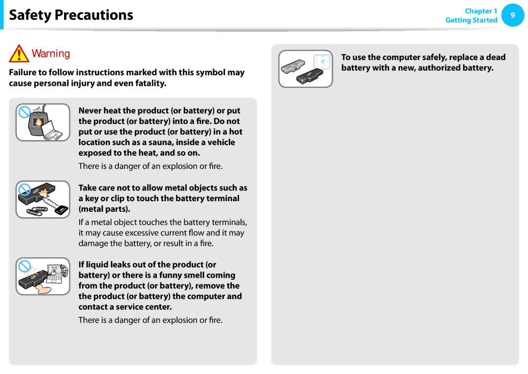 Samsung NP915S3G-K01US user manual There is a danger of an explosion or fire 