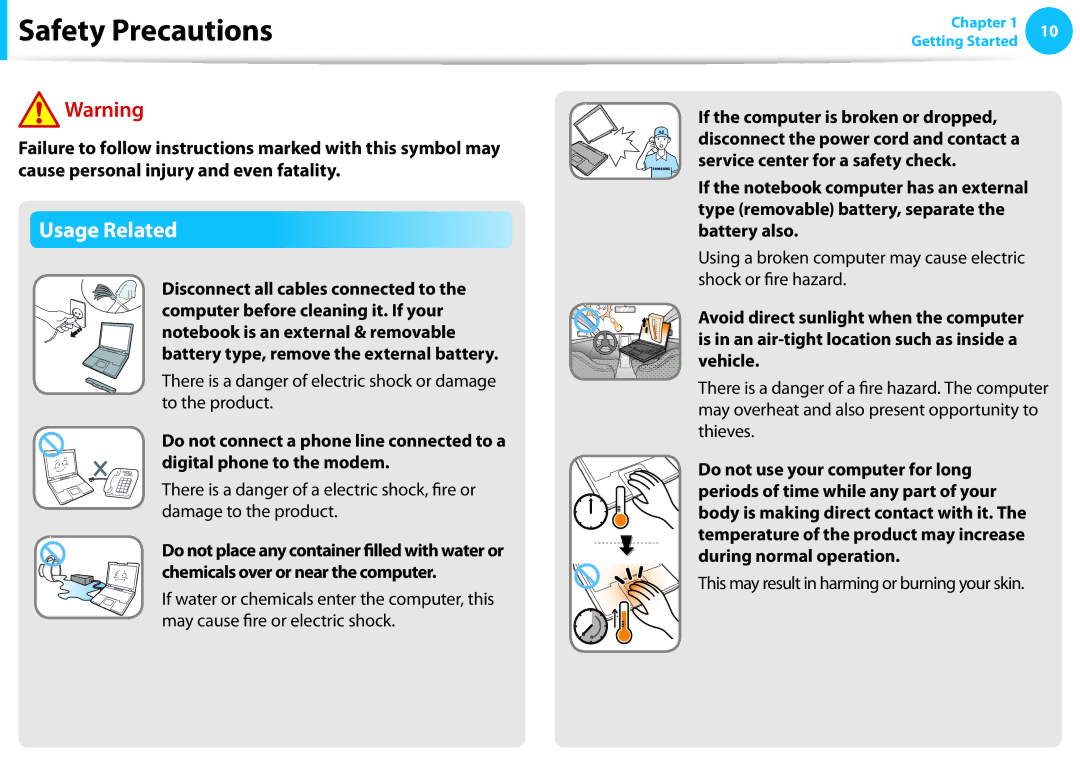 Samsung NP915S3G-K01US user manual Usage Related, This may result in harming or burning your skin 