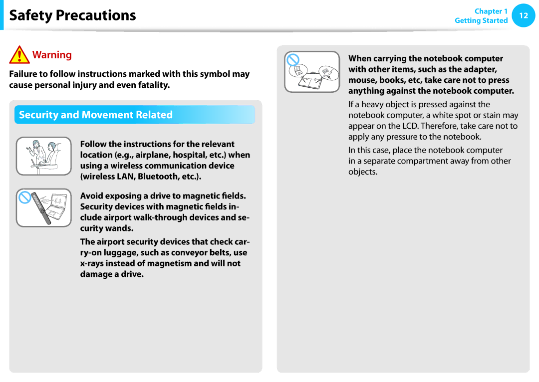 Samsung NP915S3G-K01US user manual Security and Movement Related 