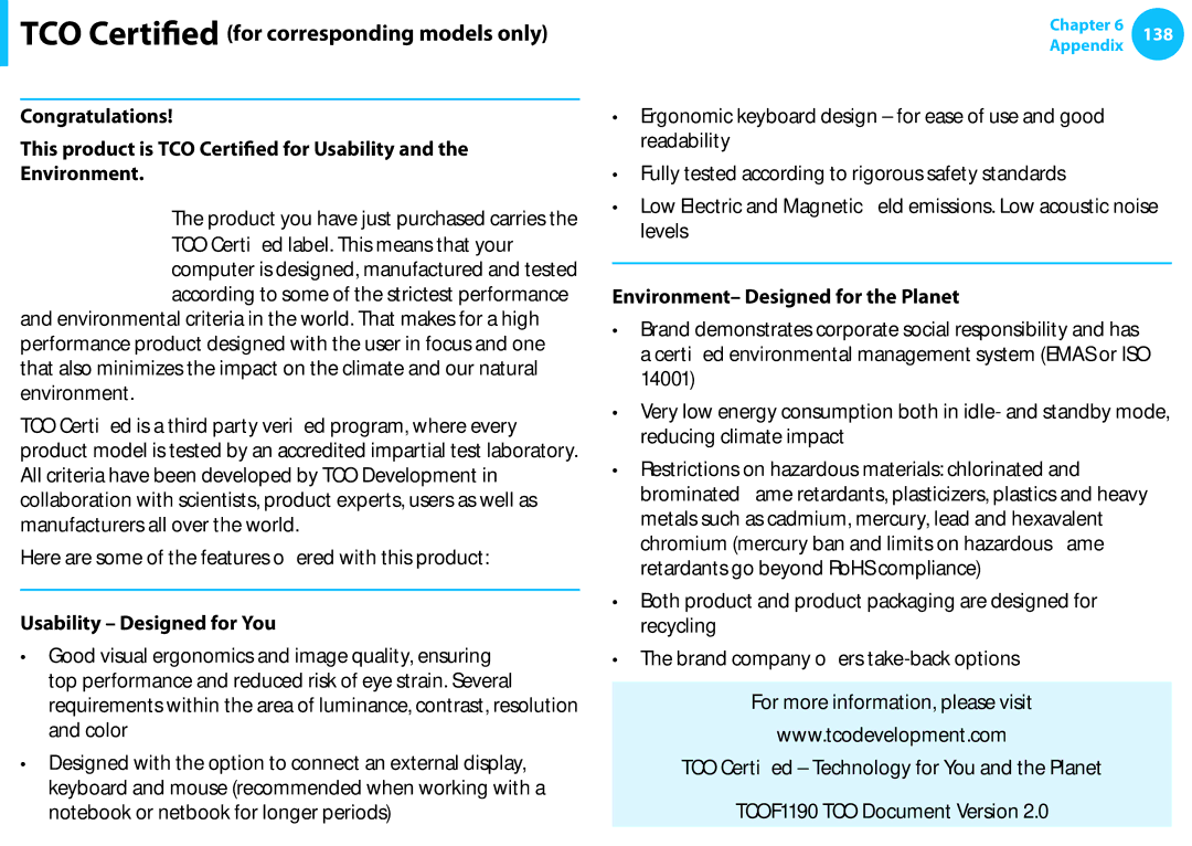 Samsung NP905S3GK02US, NP915S3GK02US user manual TCO Certified for corresponding models only, Usability Designed for You 