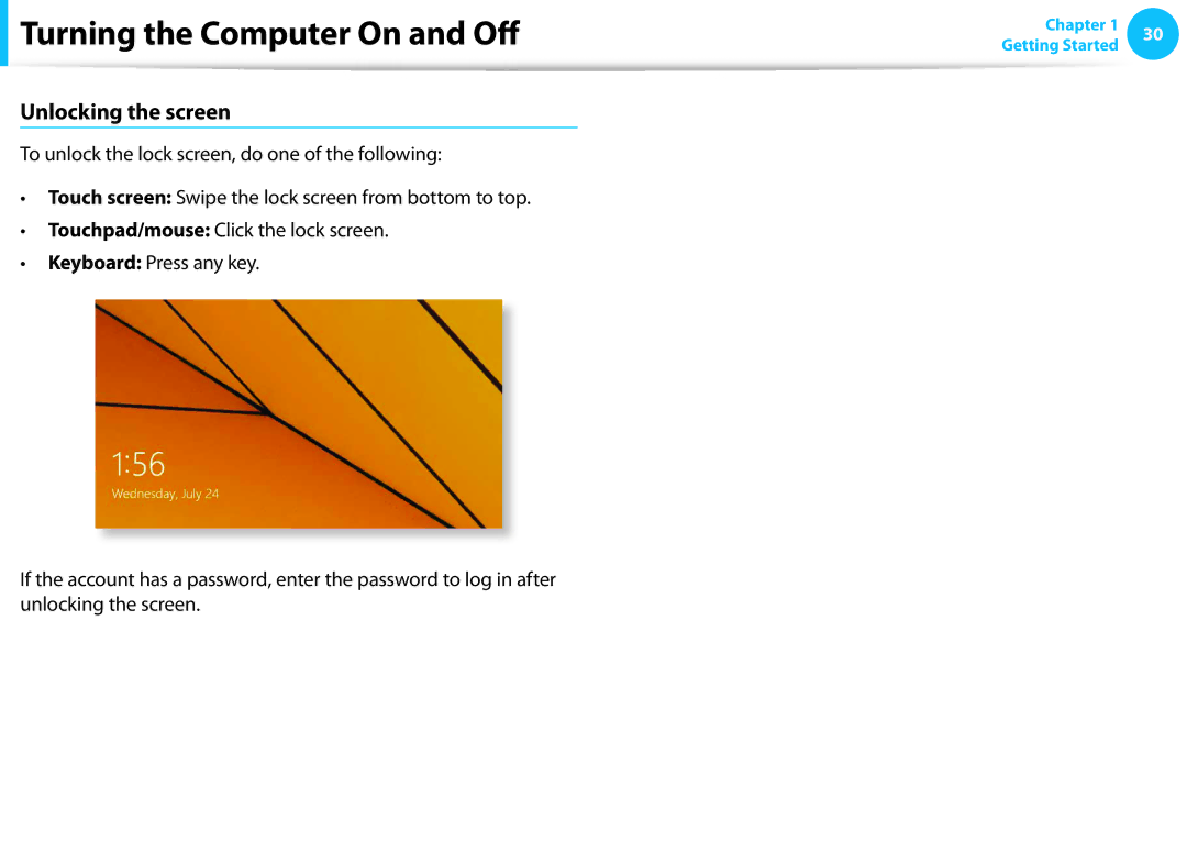 Samsung NP905S3GK02US, NP915S3GK02US user manual Unlocking the screen 