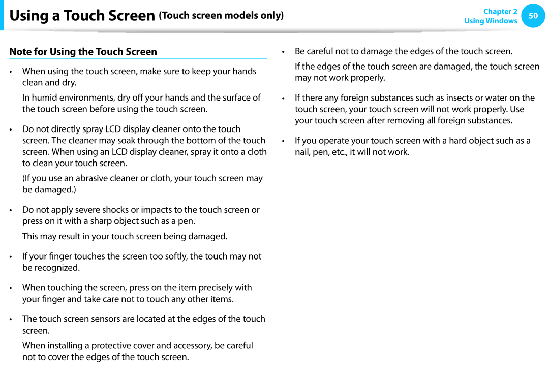 Samsung NP905S3GK02US, NP915S3GK02US user manual Using a Touch Screen Touch screen models only 