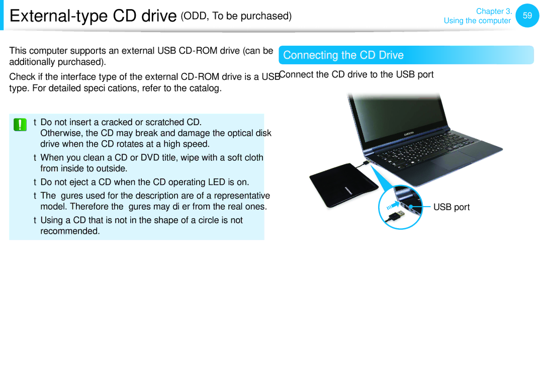 Samsung NP915S3GK02US, NP905S3GK02US user manual External-type CD drive ODD, To be purchased, Additionally purchased 