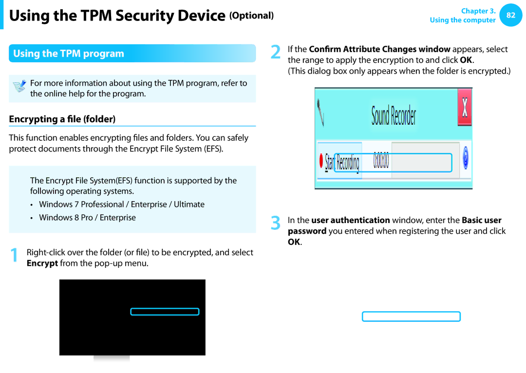 Samsung NP905S3GK02US, NP915S3GK02US Using the TPM program, Encrypting a file folder, Encrypt from the pop-up menu 