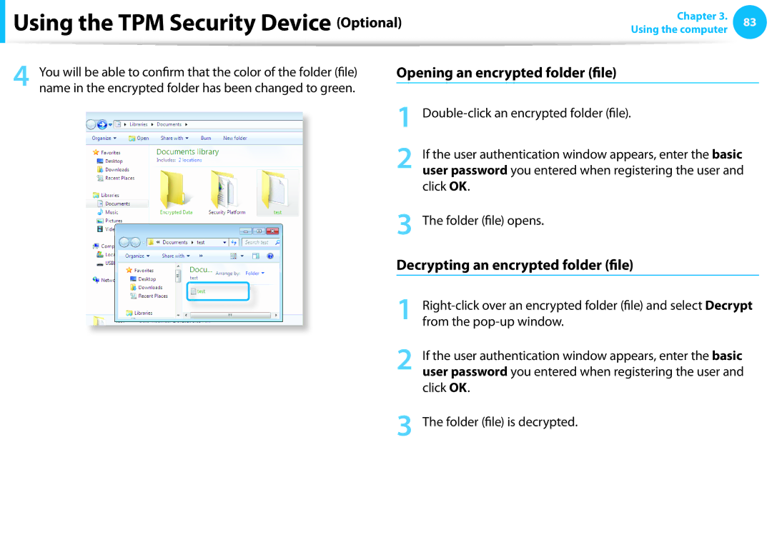 Samsung NP915S3GK02US, NP905S3GK02US user manual Decrypting an encrypted folder file 