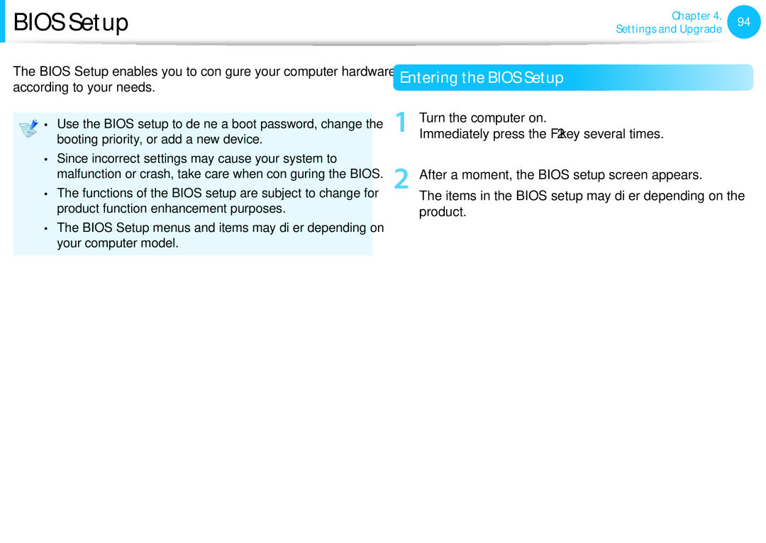 Samsung NP905S3GK02US, NP915S3GK02US user manual Bios Setup, Product 