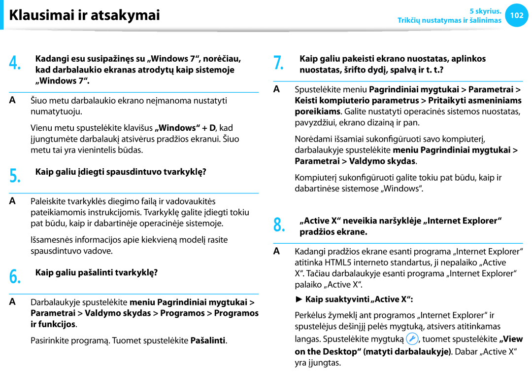 Samsung NP940X3G-K01EE manual „Windows, Pasirinkite programą. Tuomet spustelėkite Pašalinti, Pradžios ekrane 