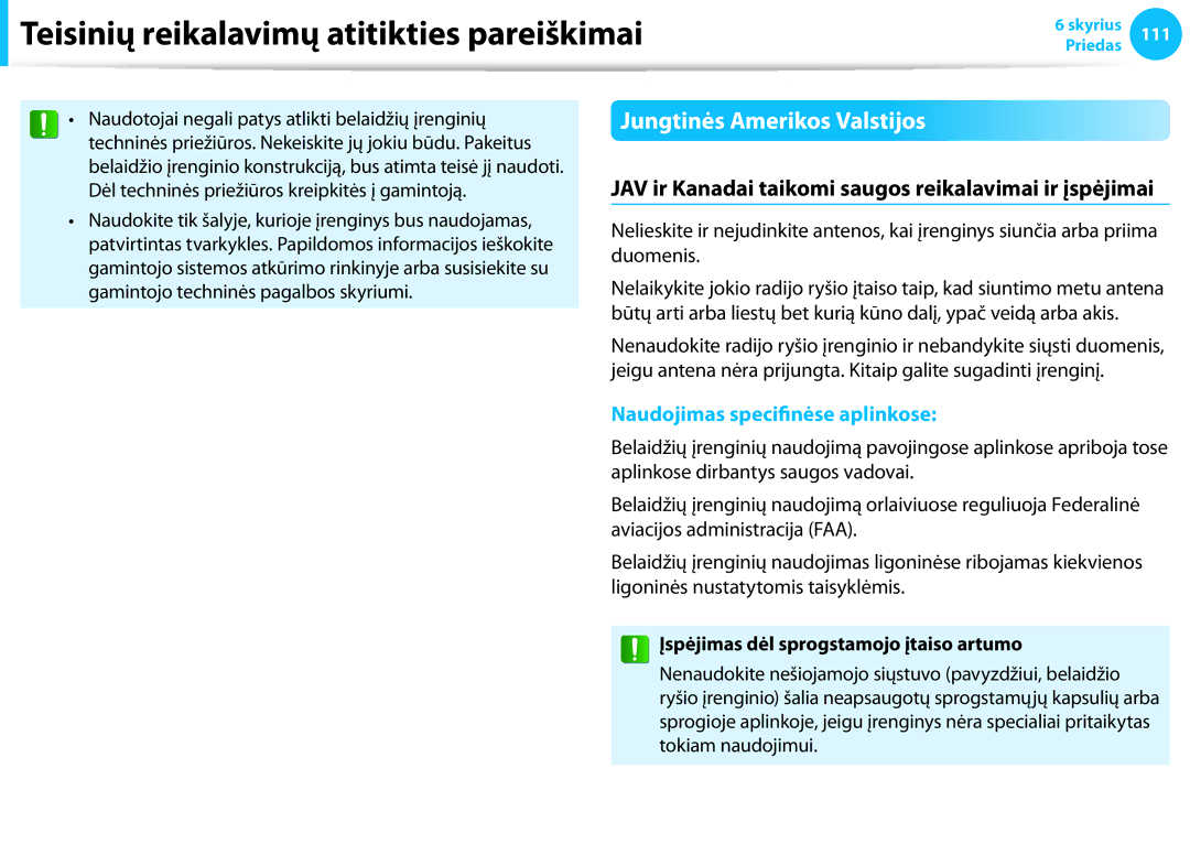 Samsung NP940X3G-K01EE manual Jungtinės Amerikos Valstijos, Įspėjimas dėl sprogstamojo įtaiso artumo 