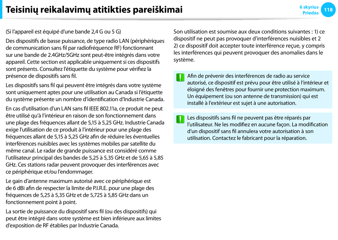 Samsung NP940X3G-K01EE manual Si l’appareil est équipé d’une bande 2,4 G ou 5 G 