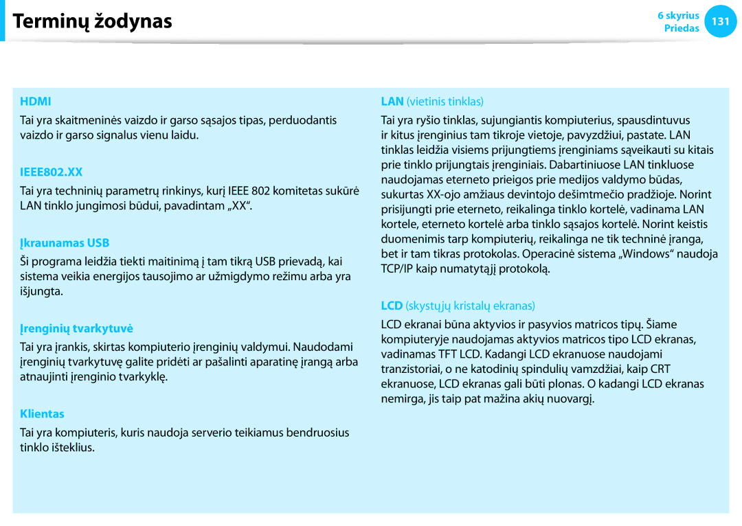 Samsung NP940X3G-K01EE manual Įkraunamas USB, Įrenginių tvarkytuvė, Klientas 