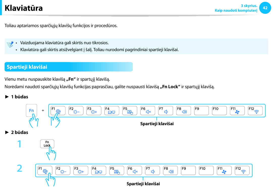 Samsung NP940X3G-K01EE manual Spartieji klavišai 