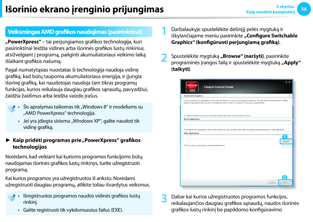 Samsung NP940X3G-K01EE manual Veiksmingas AMD grafikos naudojimas pasirinktinai 