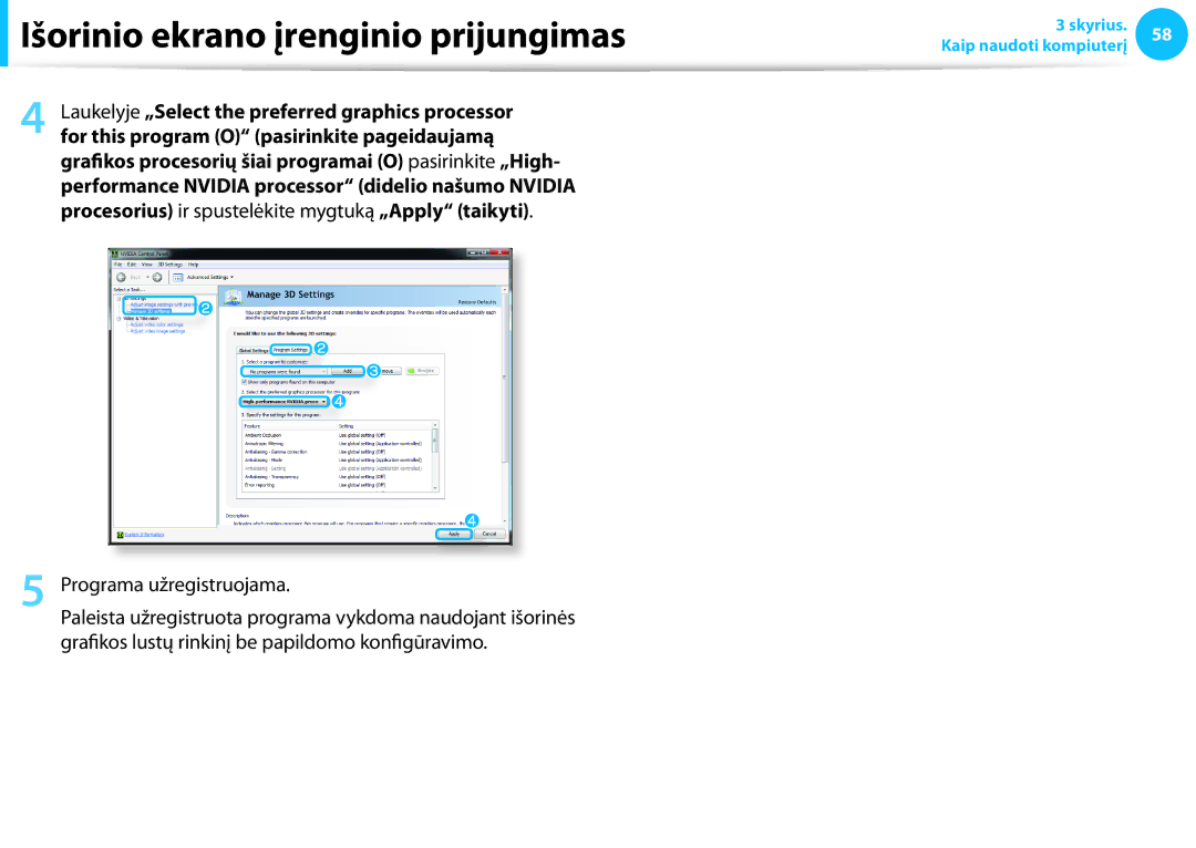 Samsung NP940X3G-K01EE manual Išorinio ekrano įrenginio prijungimas 