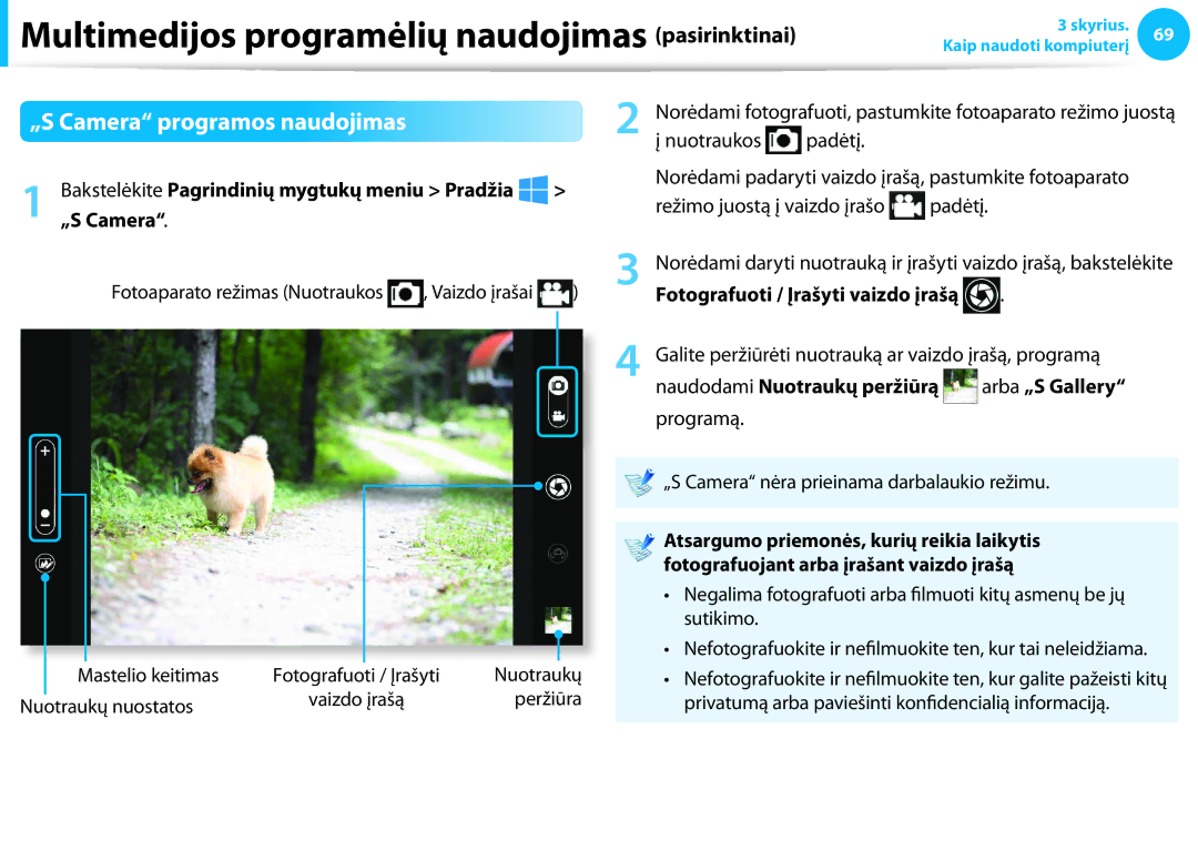 Samsung NP940X3G-K01EE manual „S Camera programos naudojimas, Arba „S Gallery 