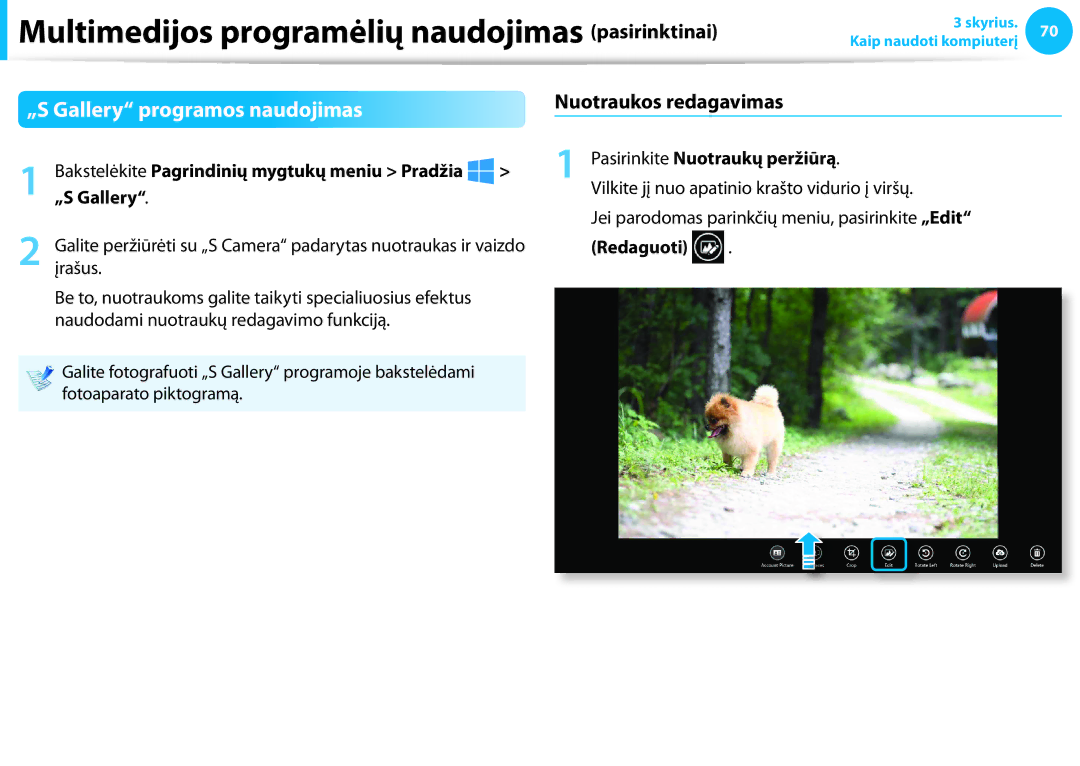 Samsung NP940X3G-K01EE „S Gallery programos naudojimas, Nuotraukos redagavimas, Pasirinkite Nuotraukų peržiūrą, Redaguoti 