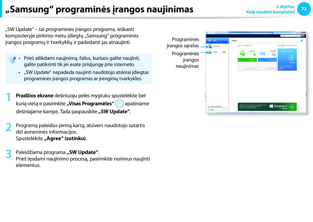 Samsung NP940X3G-K01EE manual „Samsung programinės įrangos naujinimas, Spustelėkite „Agree sutinku 